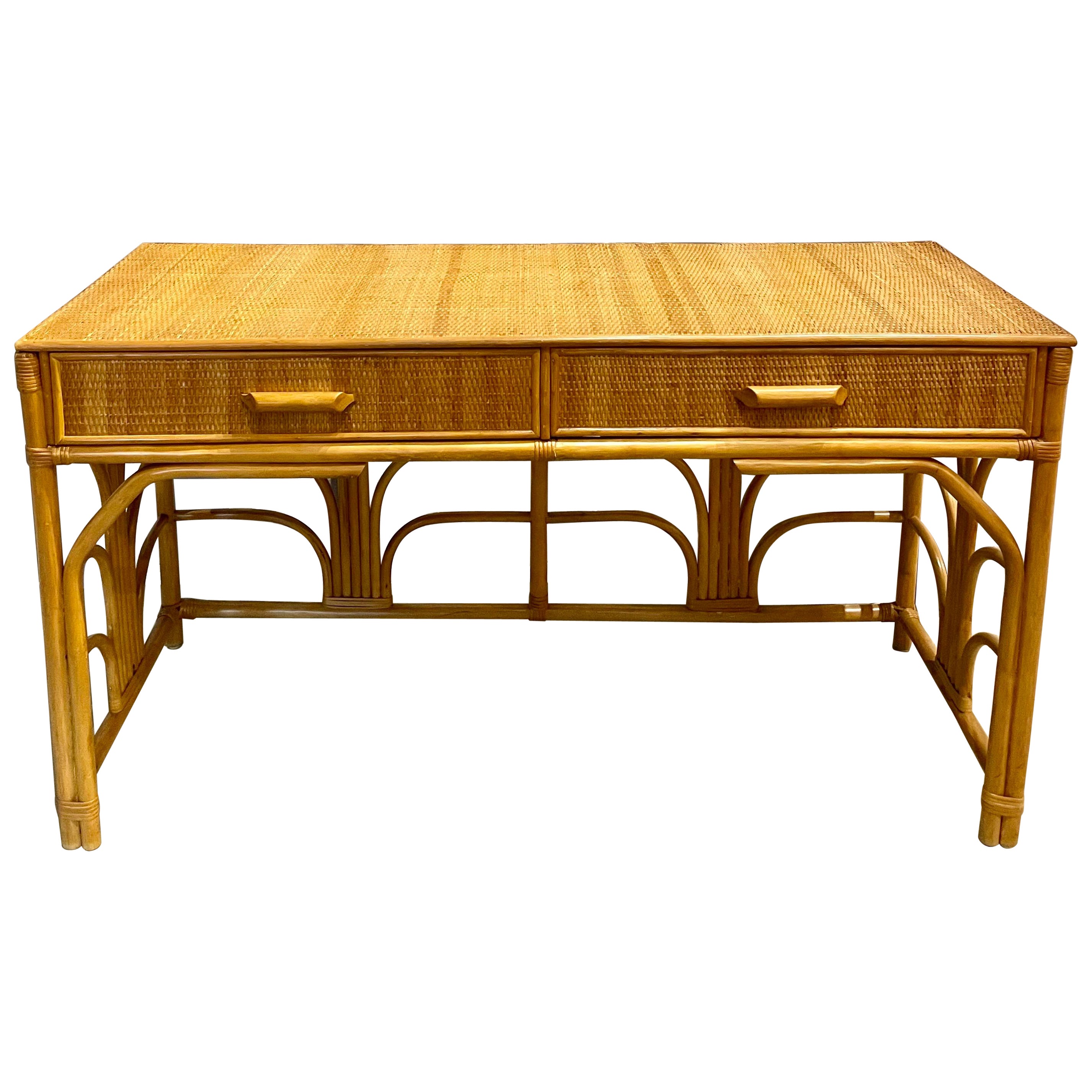 Bamboo and Grasscloth Console/Desk Table