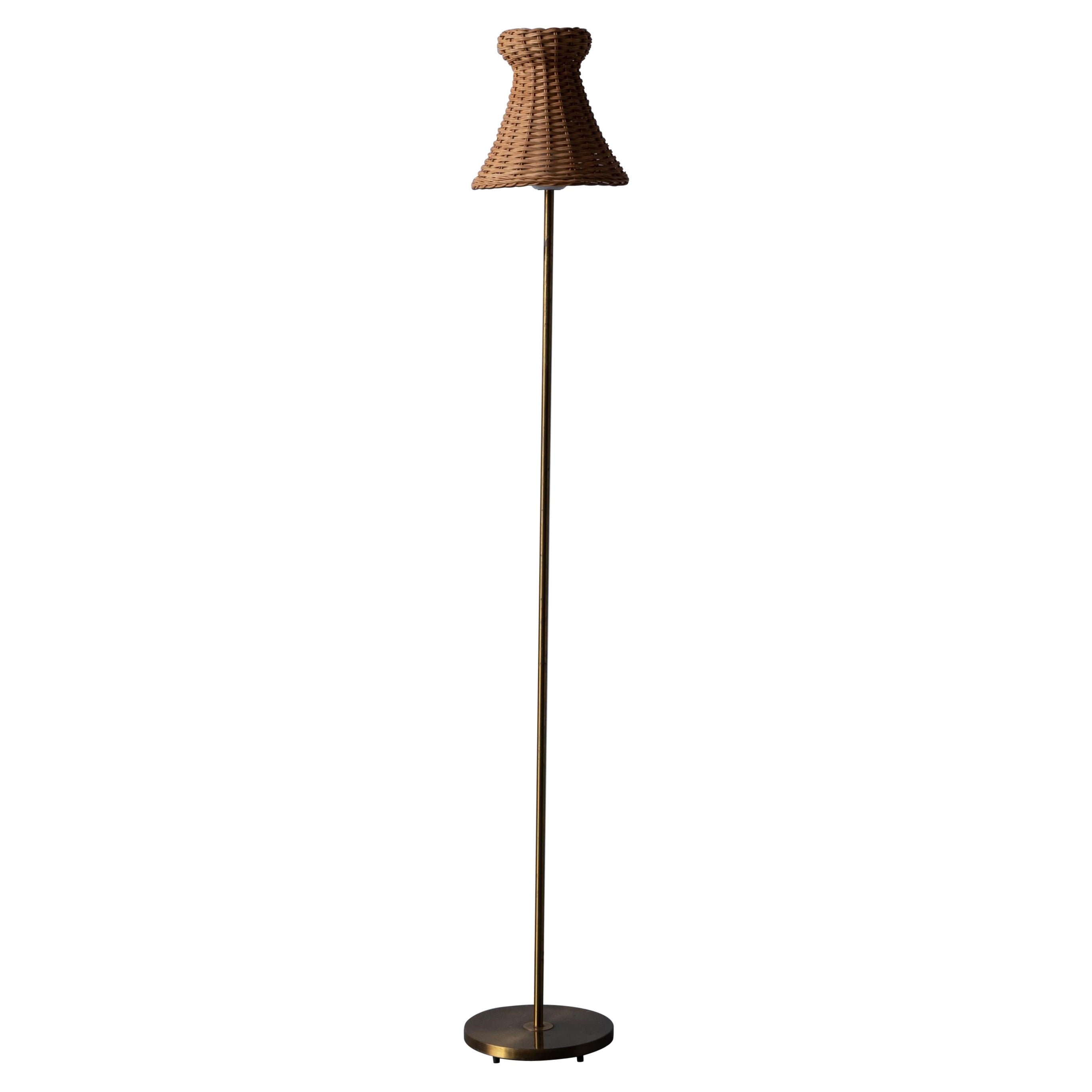 Falkenberg Belysning, Floor Lamp, Brass, Rattan, 1950s For Sale