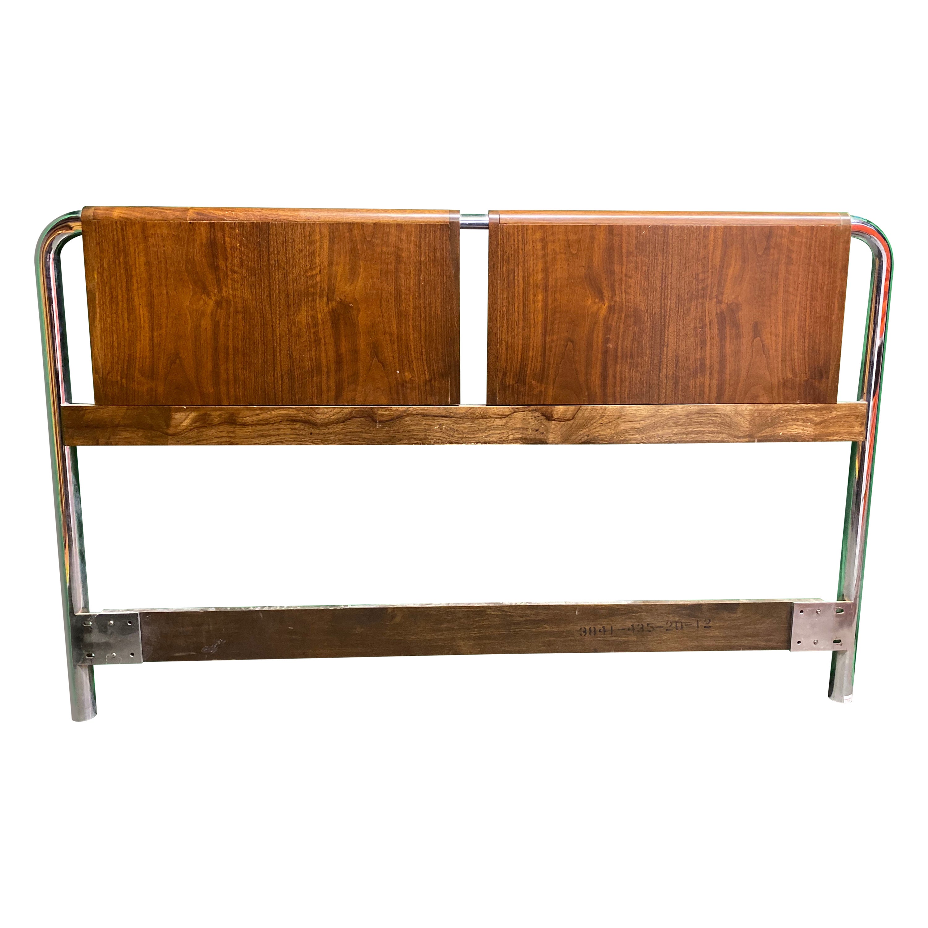 1970s Founders Collection Wood and Chrome Bed Headboard