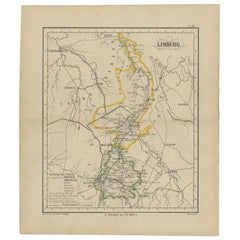 Antique Map of the Province Limburg, The Netherlands, 1864