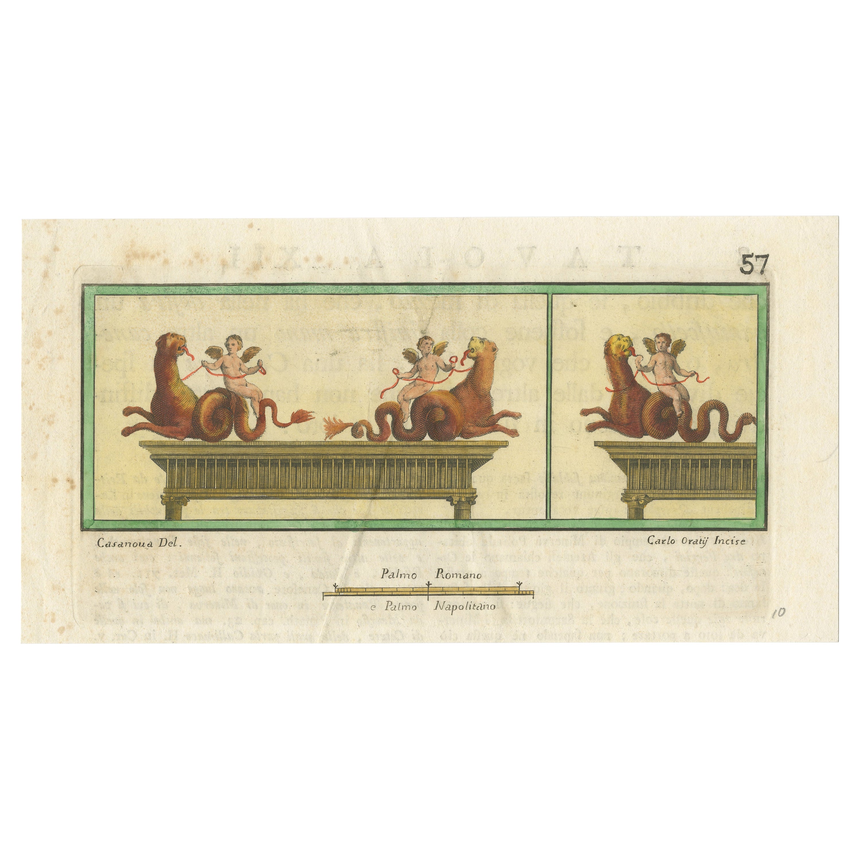 Antiker antiker handkolorierter Druck von Ausgrabungen in Servietten, Kampanien, um 1790 im Angebot