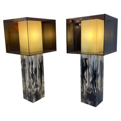 Pair of Lucite Cube Lamps by Ateljé Lyktan. Sweden, 1990s