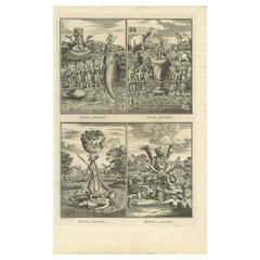 Old Religious Print of the First Four Incarnations of The Hindu God Vishnu, 1721