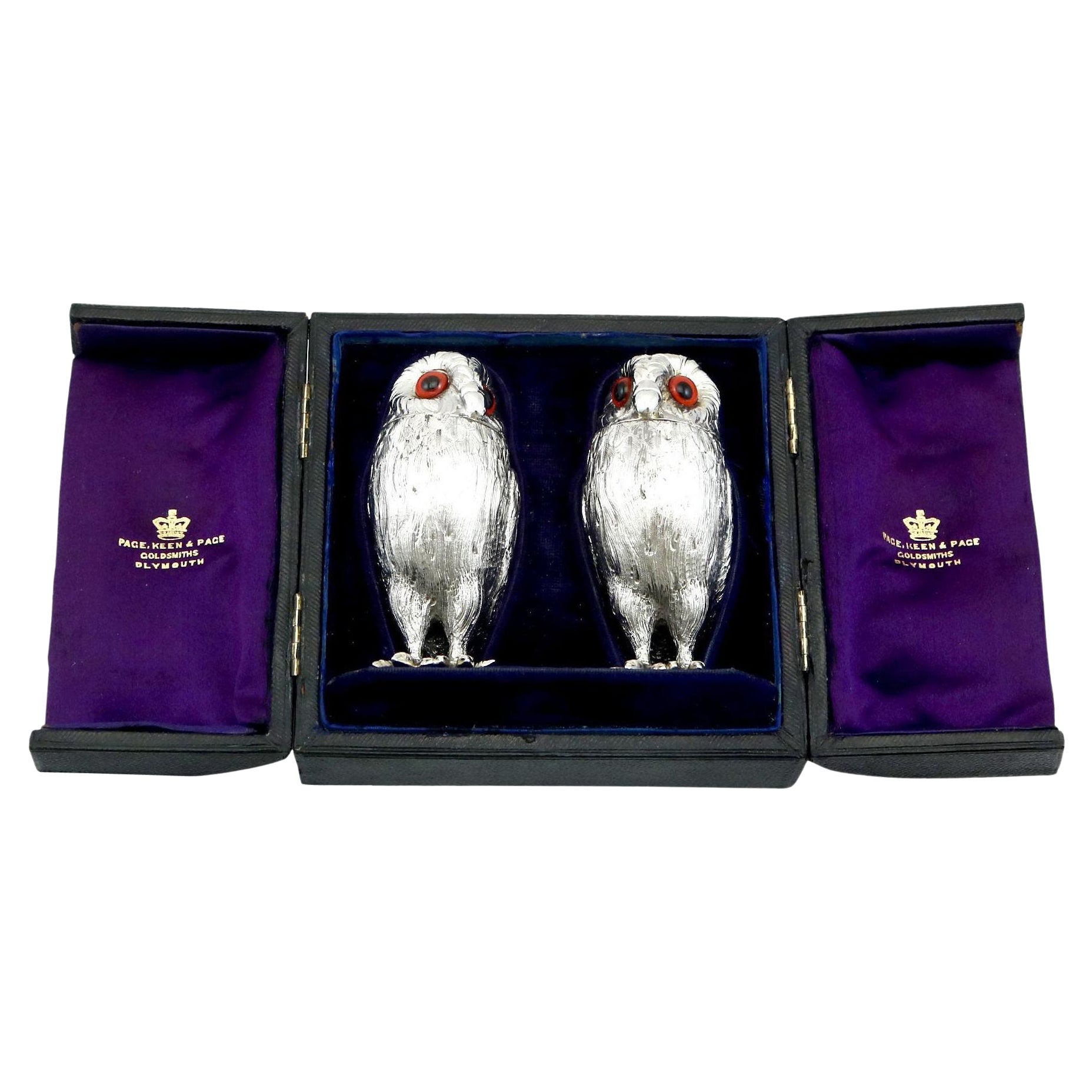 Antique Victorian Sterling Silver Owl Pepperettes