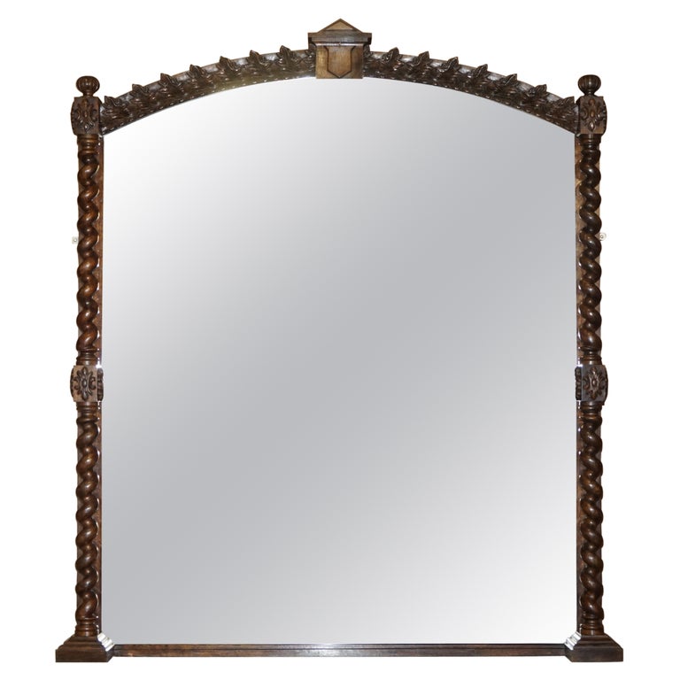 Large Antique Victorian 1880 Oak Floor Standing Mirror Original Glass