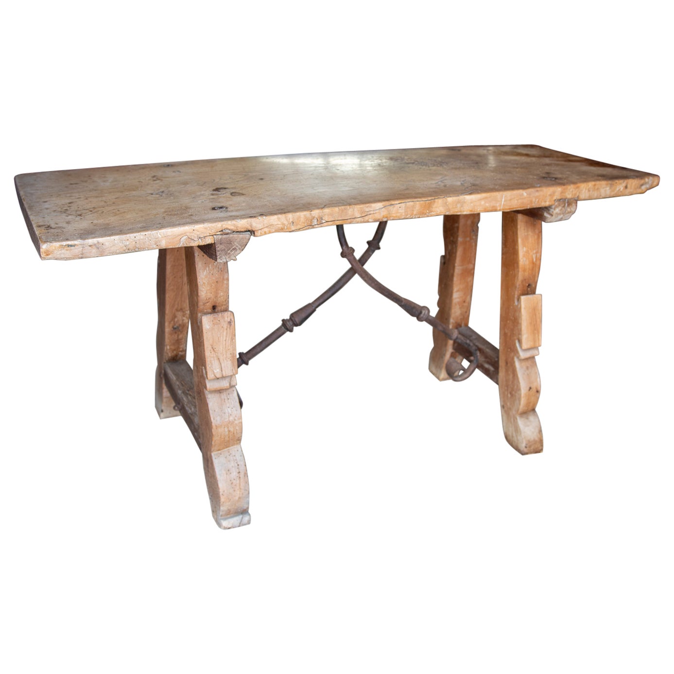Industrial Tin Top Table with Wooden Shelf at 1stDibs