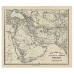 Old German Antique Map of Iran and Arabia, 1866