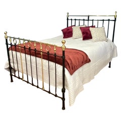 King Size (5') English Victorian Brass & Iron Ring & Spindle Metal Antique Bed