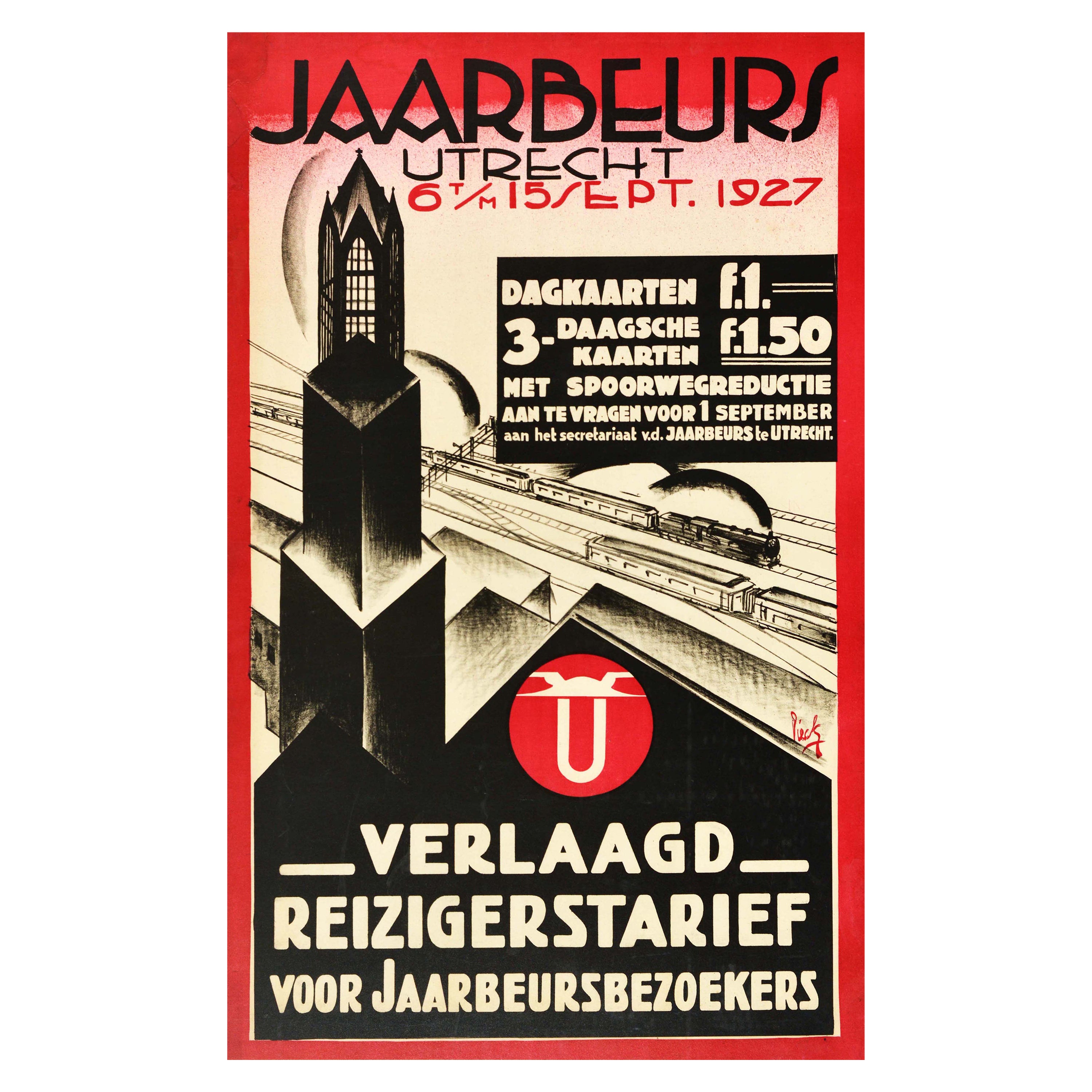 Original Vintage Rail Travel Poster Jaarbeurs Utrecht Fair De Inktpot Inkwell For Sale