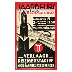 Original Vintage Rail Travel Poster Jaarbeurs Utrecht Fair De Inktpot Inkwell