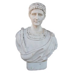 Bust of a Roman Character with Toga, Hand Carved in White Marble