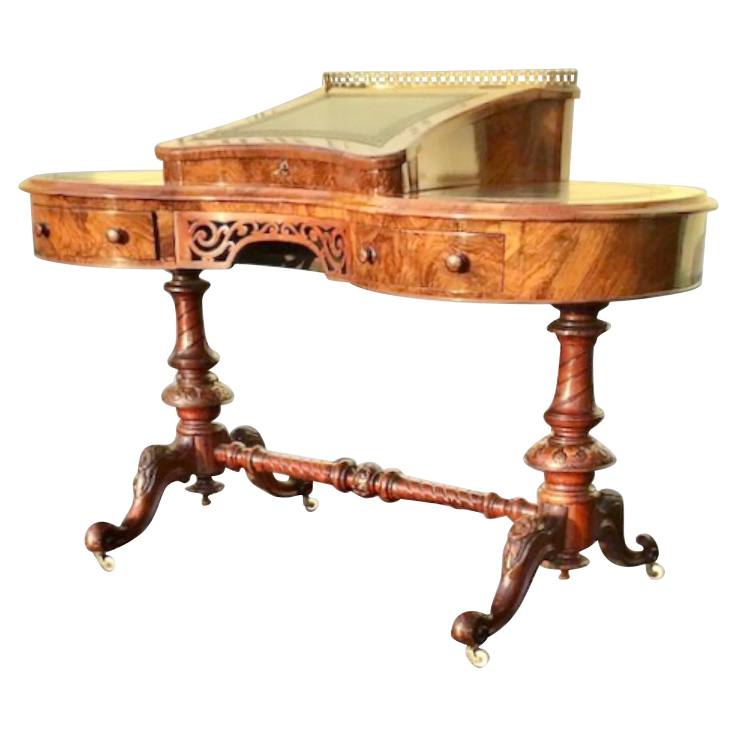 Antique Burr Walnut Kidney Shaped Desk  For Sale