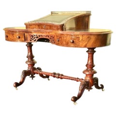 Antique Burr Walnut Kidney Shaped Desk 