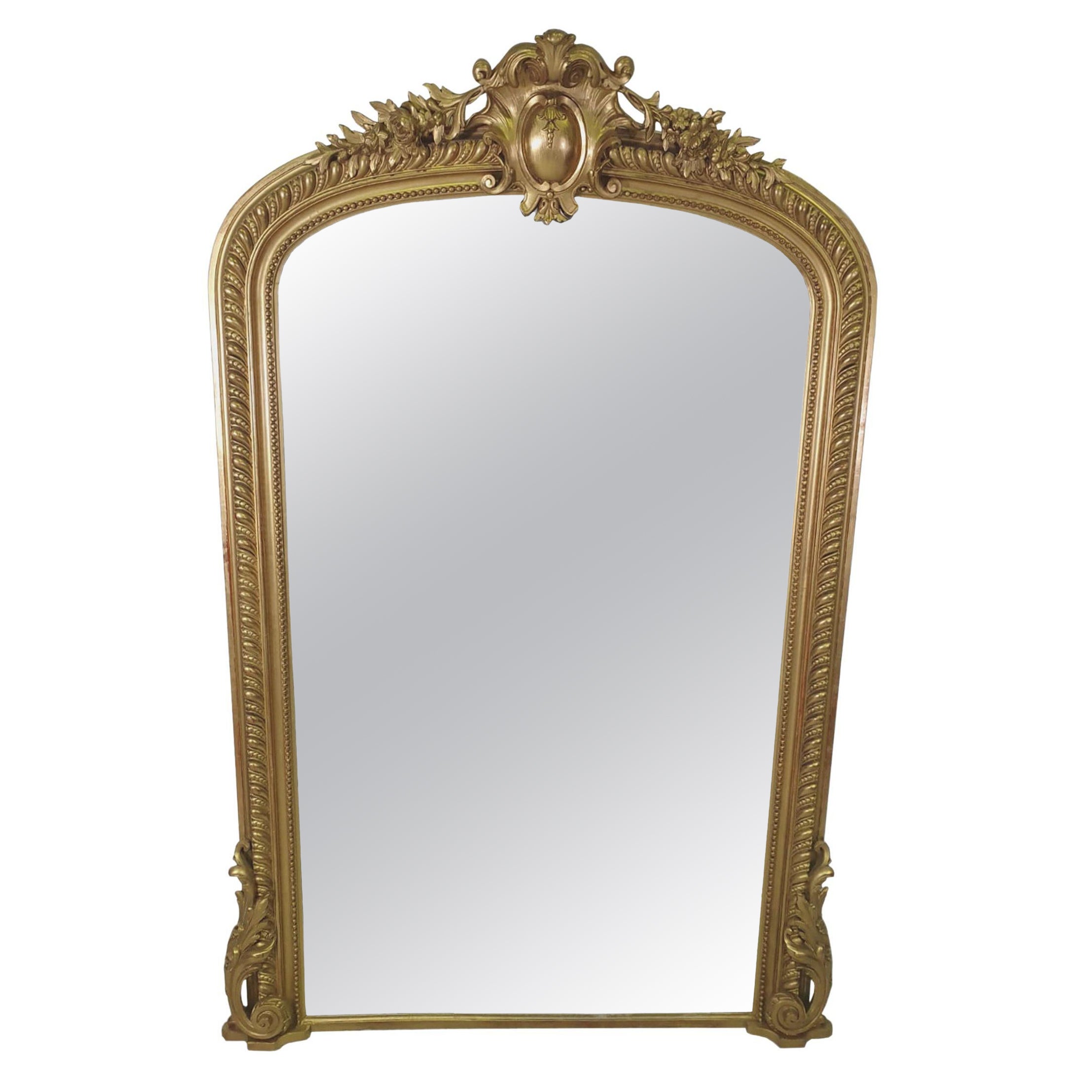 19th Century Tall Narrow Giltwood Overmantle Mirror For Sale