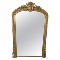 Grand miroir étroit et étroit en bois doré du 19ème siècle