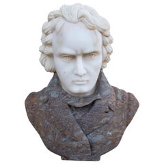 Used Hand Carved Marble Bust of Beethoven Using Two Types of Marble