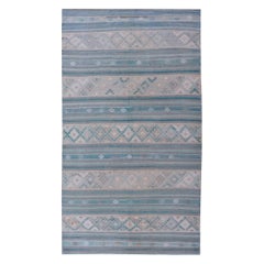 Turkish Flat-Weave Kilim in Soft Colors with Stripes and Embroideries