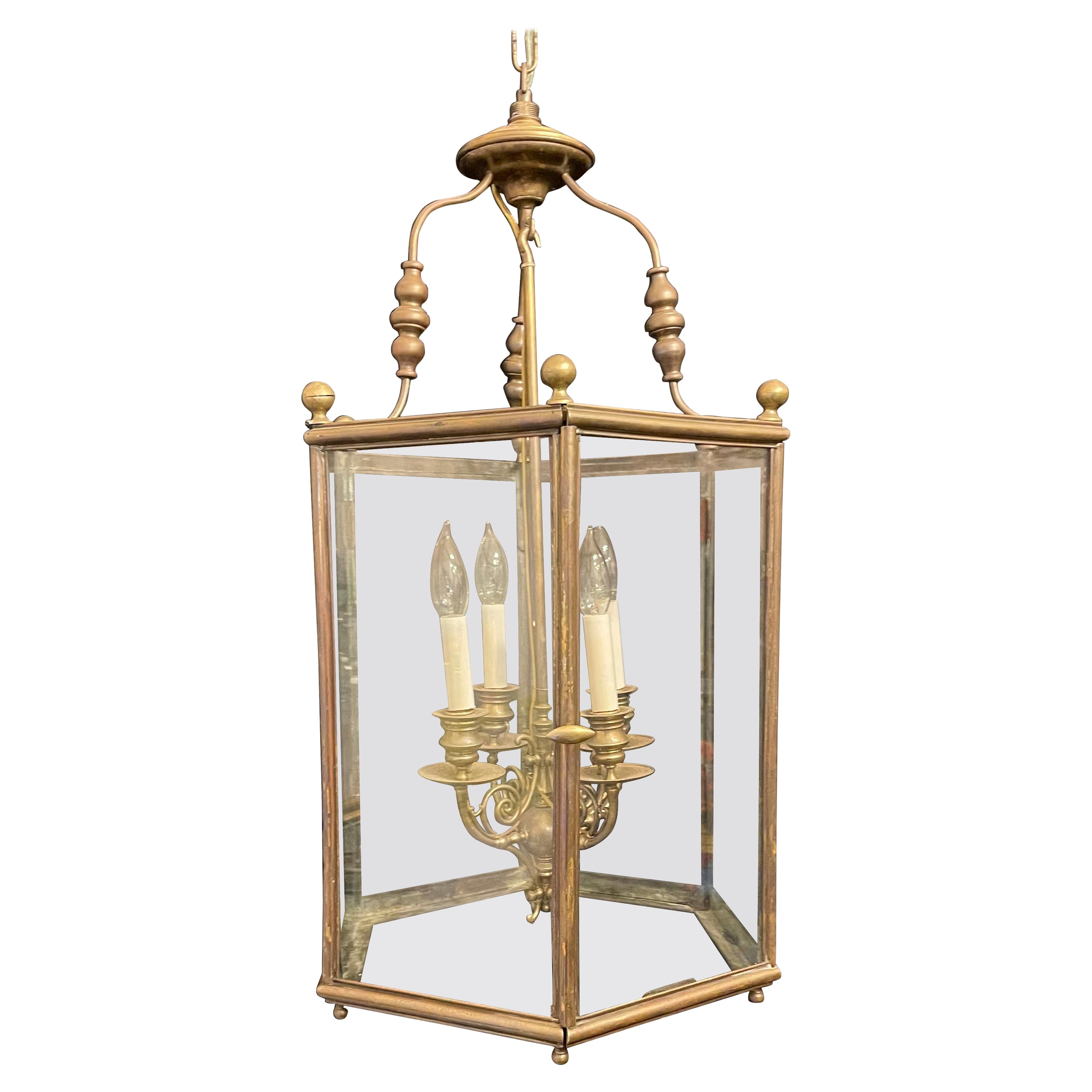 Fine English Brass Bronze Octagonal Glass Panel Lantern Light Pendent  Fixture at 1stDibs | circa lighting lantern