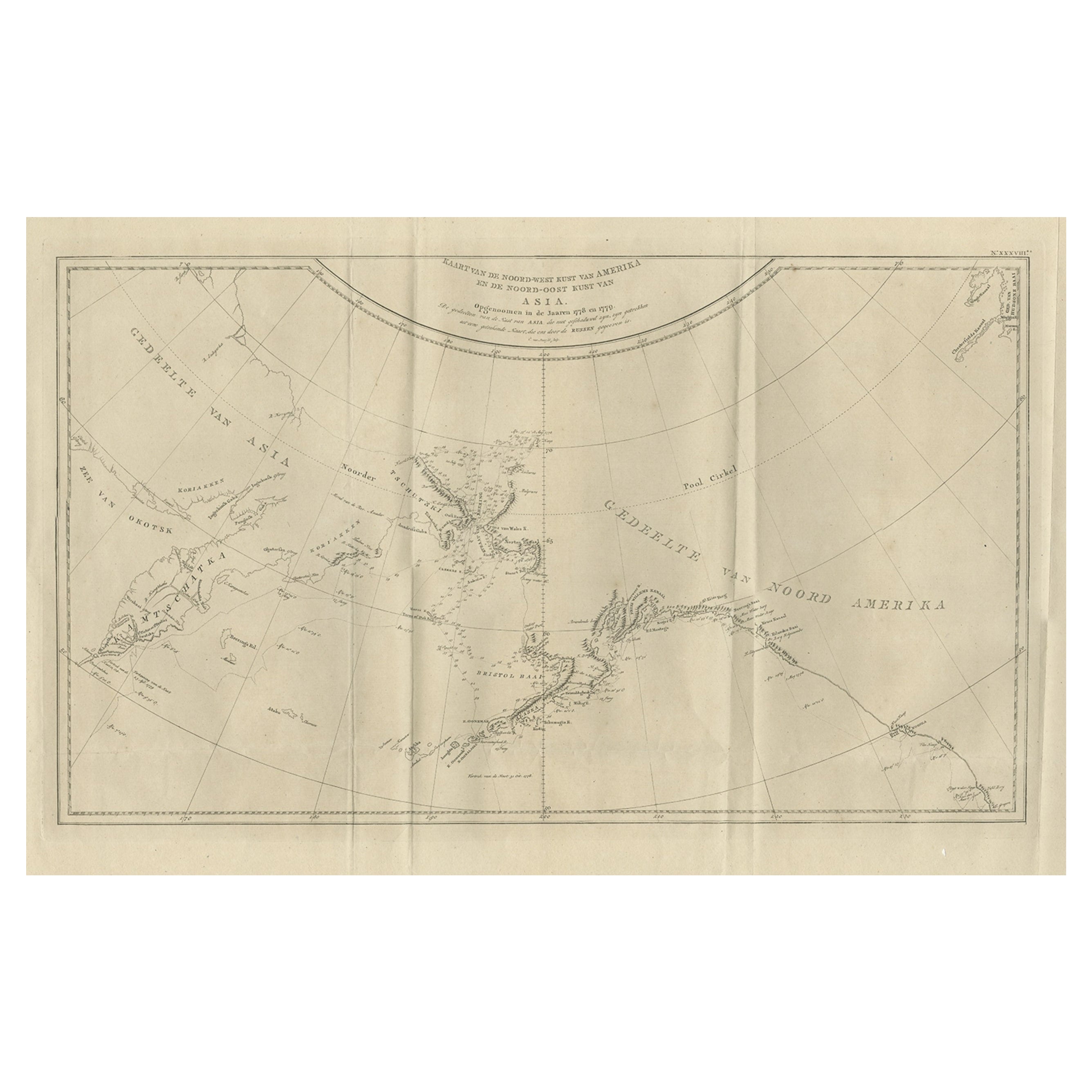 Old Map Showing the Tracks of Cook Between North America and Asia's Coast, 1803 For Sale