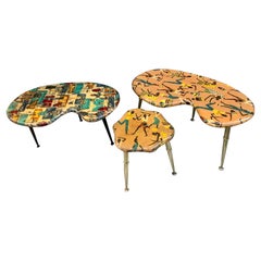 Set von drei verzierten und lackierten Vintage-Tischen, 1950er Jahre