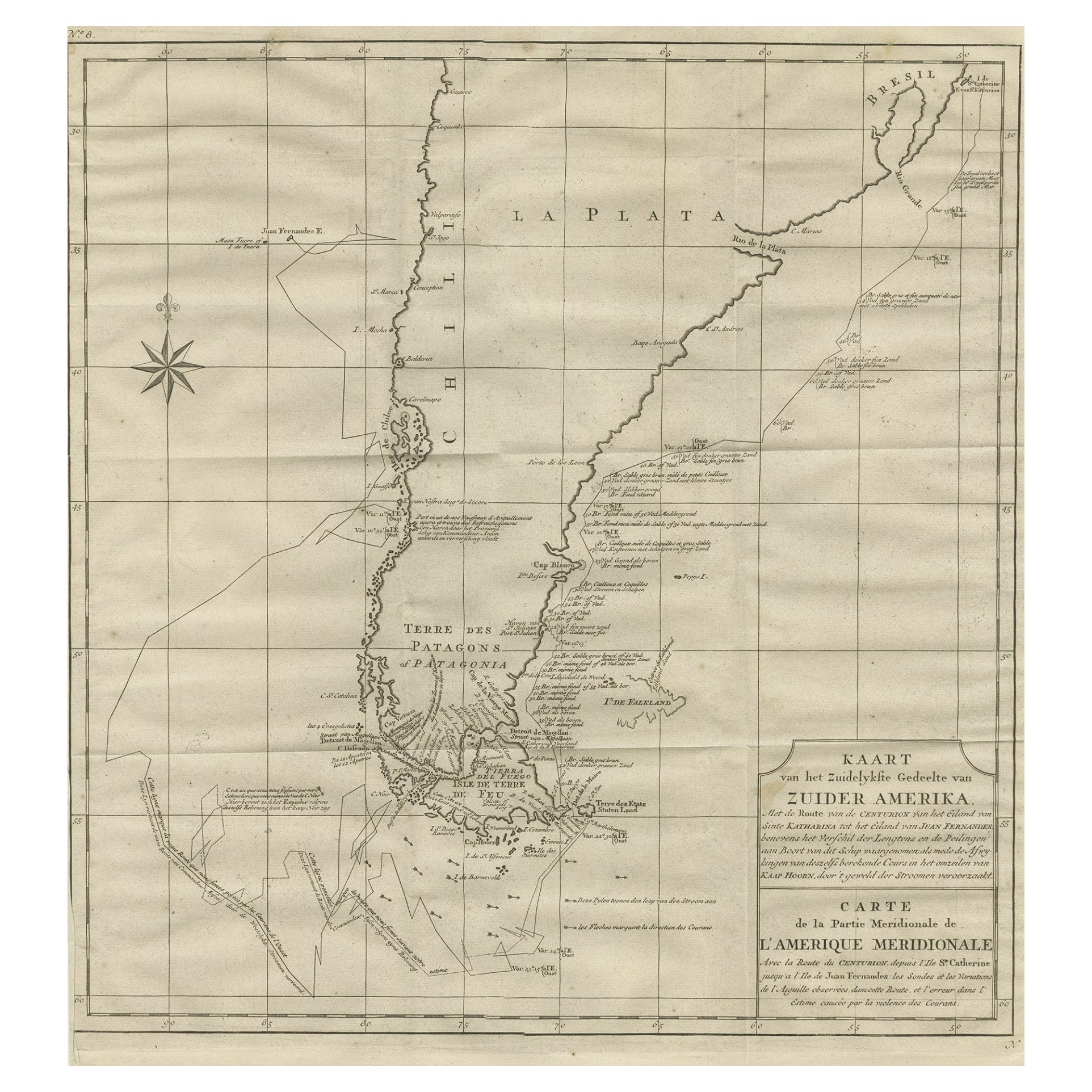 Antique Map of Tracks of Anson's Ships around South America & Cape Horn, 1749 For Sale