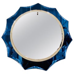 1960s Italian Cobalt Blue Sunburst Decorative Wall Mirror Fontana Arte Style