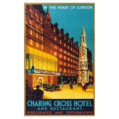 Original Vintage Poster Charing Cross Hotel & Restaurant In The Heart Of London