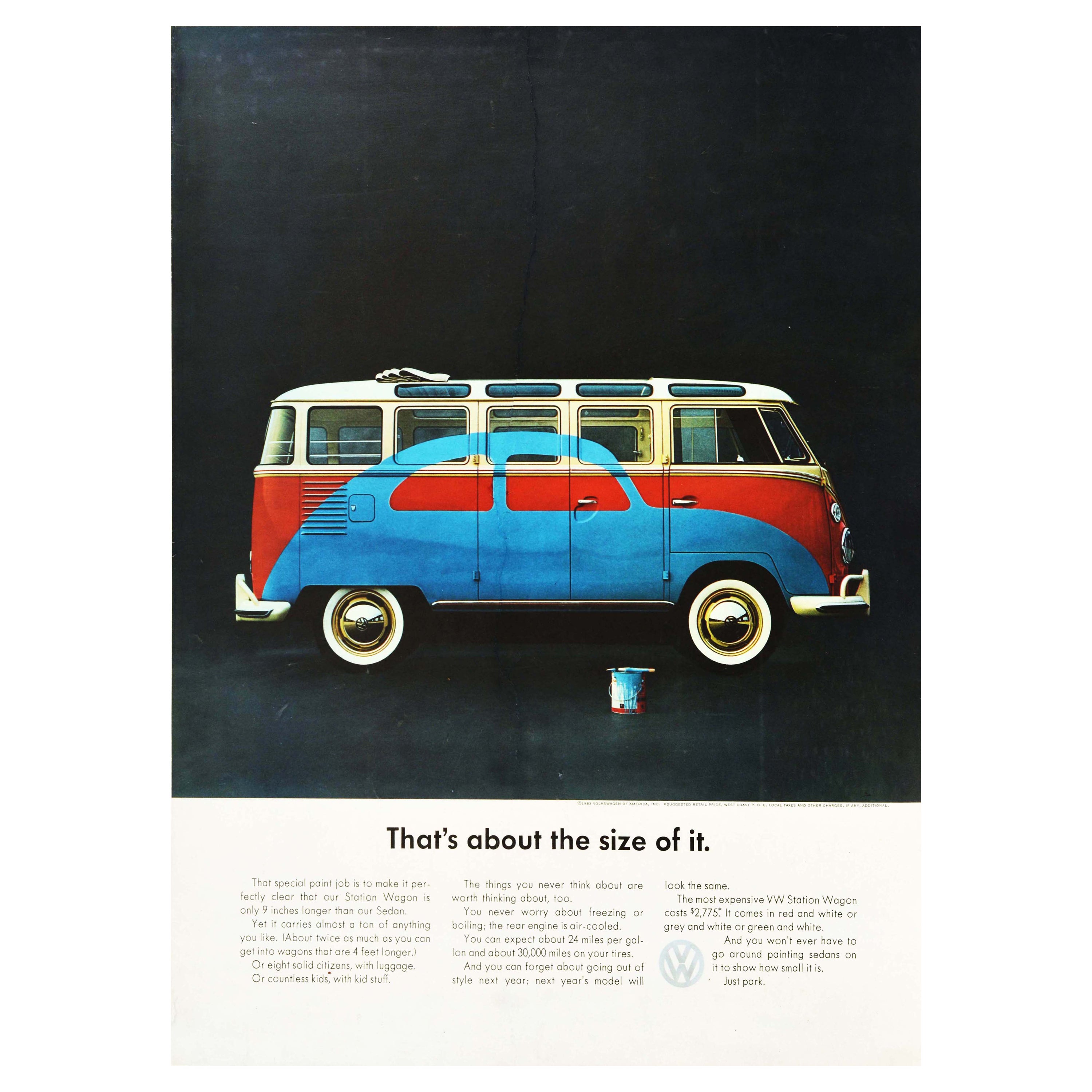 Original Vintage Volkswagen Poster VW Station Wagon Camper Beetle Car Size Of It