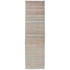 Striped Vintage Turkish Flat-Weave Runner in Light Green, Pink, Tan, and Taupe