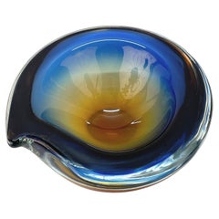 Vintage Murano Ashtray or Bowl, Flavio Poli Submerged Glass Amber Blue, Italy, 1960