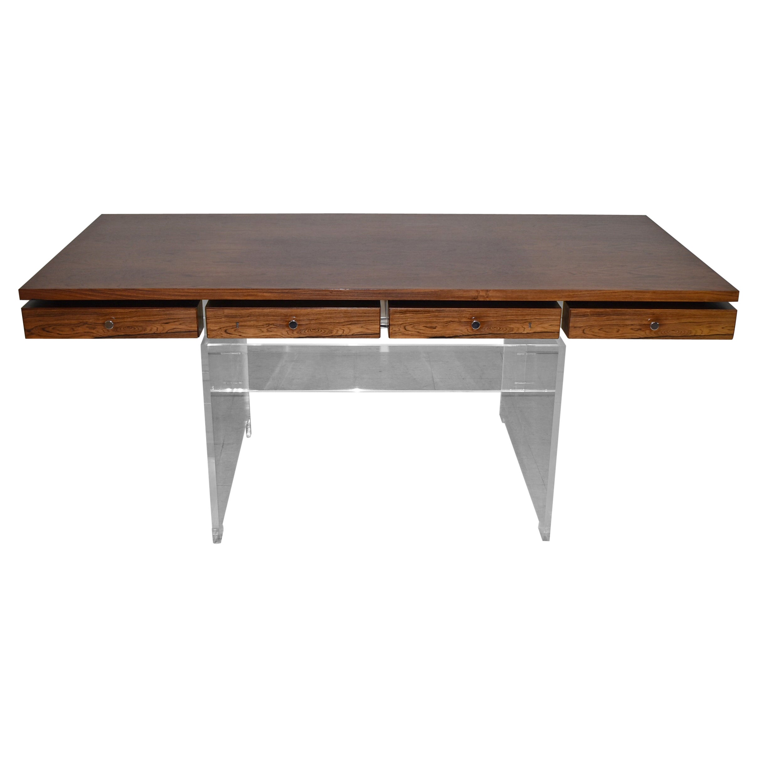 Modern Acrylic & Rosewood Desk Poul Norreklit For Sale