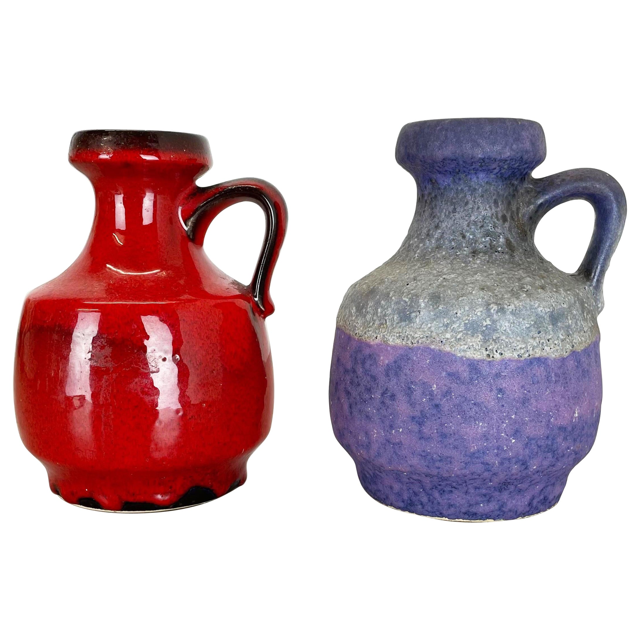 Set of Two Pottery Fat Lava Vases "Purple-Red" by Jopeko, Germany, 1970s For Sale