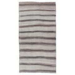 Turkish Vintage Flat-Weave in Shades of Brown and Ivory with Stripe Design