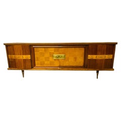 French Deco Macassar and Walnut Sideboard or Credenza, France, 1930s