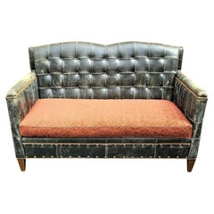Old Hickory Tannery Distressed Leather Settee Loveseat by Old Hickory Tannery