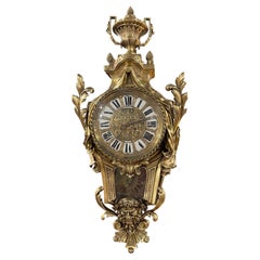 Antique Mid-19th Century French Louis XV Bronze Dore Cartel Wall Clock by Lerolle Freres