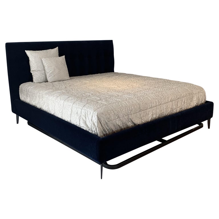 Navy Blue Kelly Velvet King Size Bed, Navy Blue Velvet Double Bed Frame