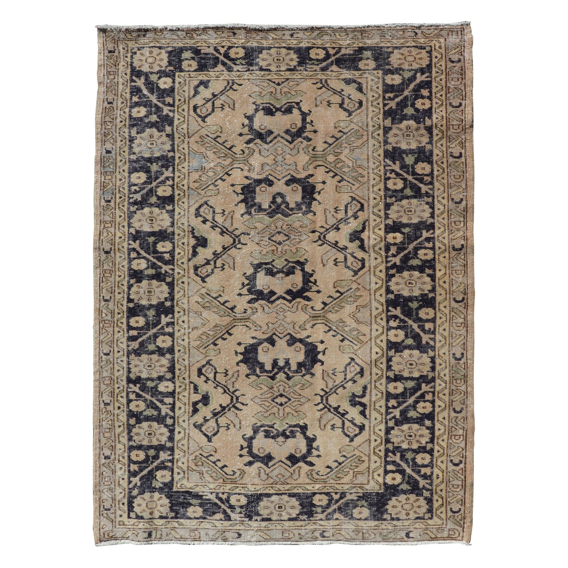 Vintage Turkish Oushak Rug with All-Over Sub-Geometric Medallion Design in Blue