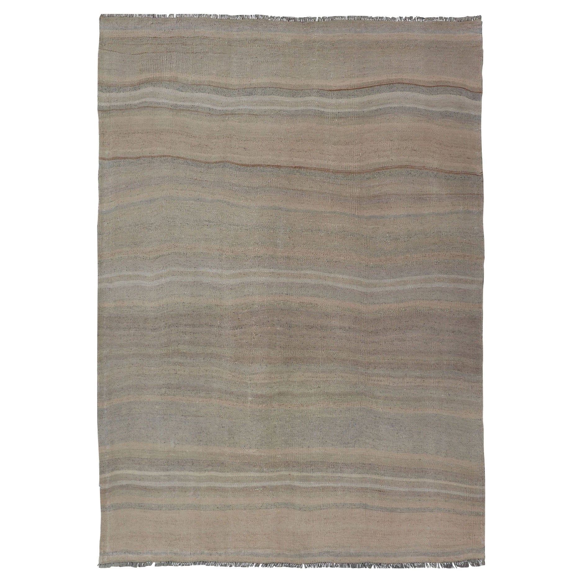 Vintage Turkish Kilim with Stripes in Taupe, Gray, Tan, Cream and Brown For Sale