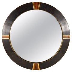 Important Modernist Circular Mirror Inlaid with Tiger Eye Stone Details