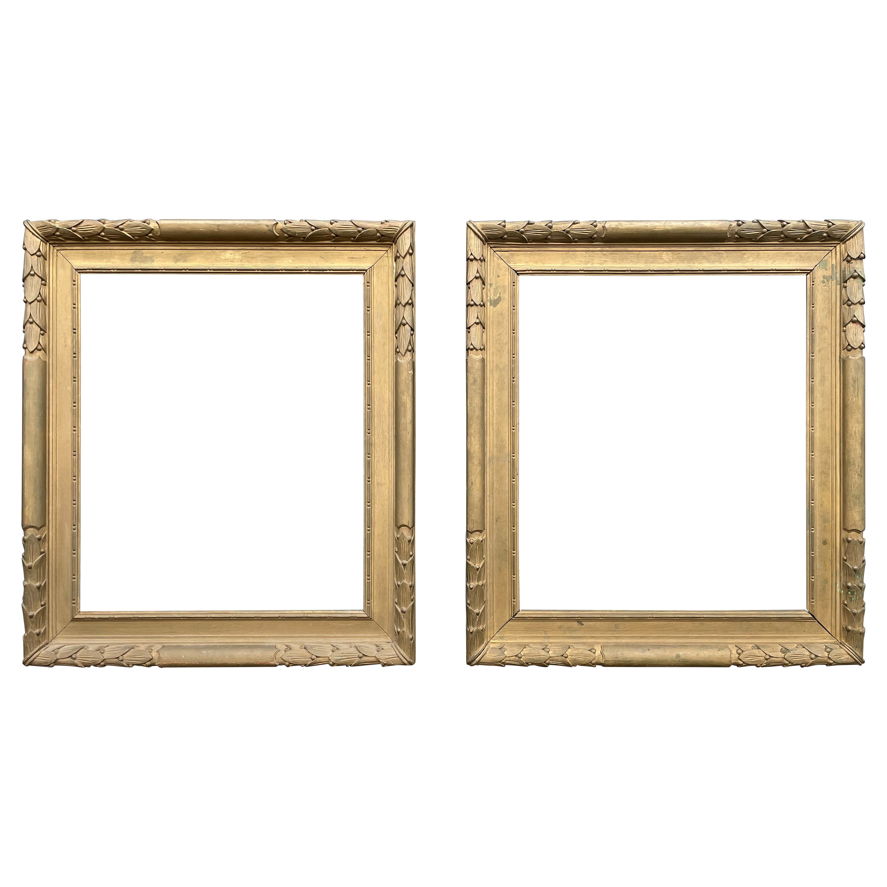 Hand Carved Pair of Bronze Green Louis Seize Style Oak Mirror / Picture Frames