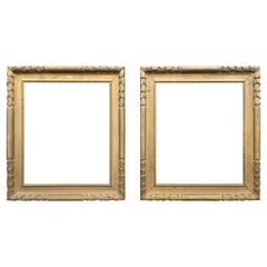 Hand Carved Pair of Bronze Green Louis Seize Style Oak Mirror / Picture Frames