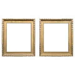 Antique Hand Carved Pair Bronze Green Louis 16 Style Oak Mirror / Picture Frames