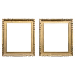 Used Hand Carved Pair of Bronze Green Louis Seize Style Oak Mirror / Picture Frames