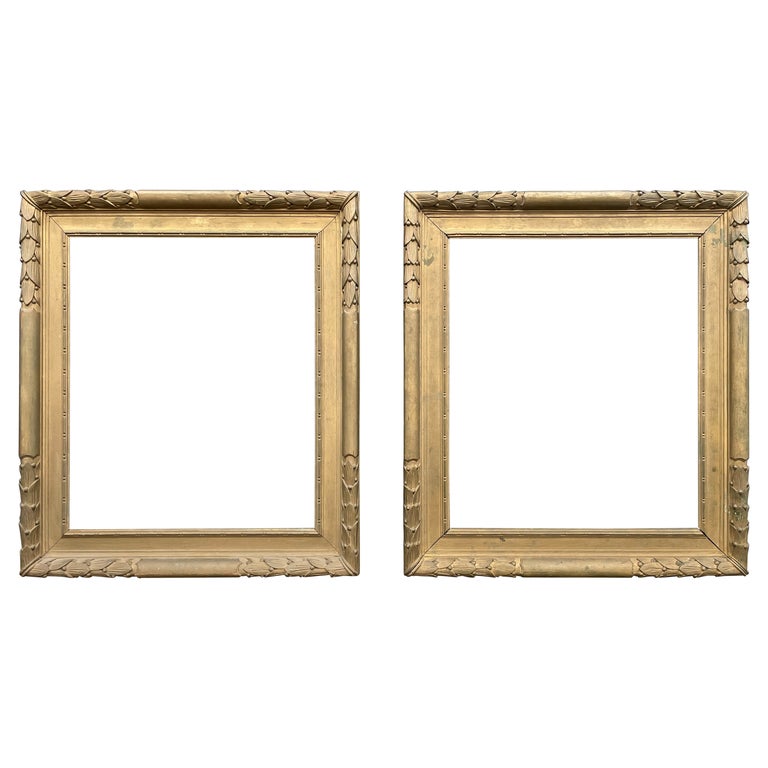 Hand Carved Pair of Bronze Green Louis Seize Style Oak Mirror / Picture