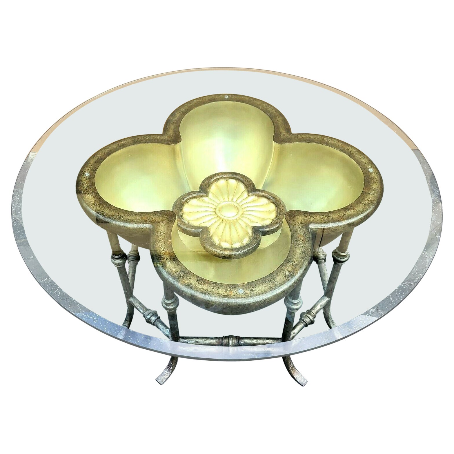 3 Dimensional Lotus Flower Glass Top Indoor Outdoor Cocktail Side End Table For Sale