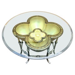 3 Dimensional Lotus Flower Glass Top Indoor Outdoor Cocktail Side End Table