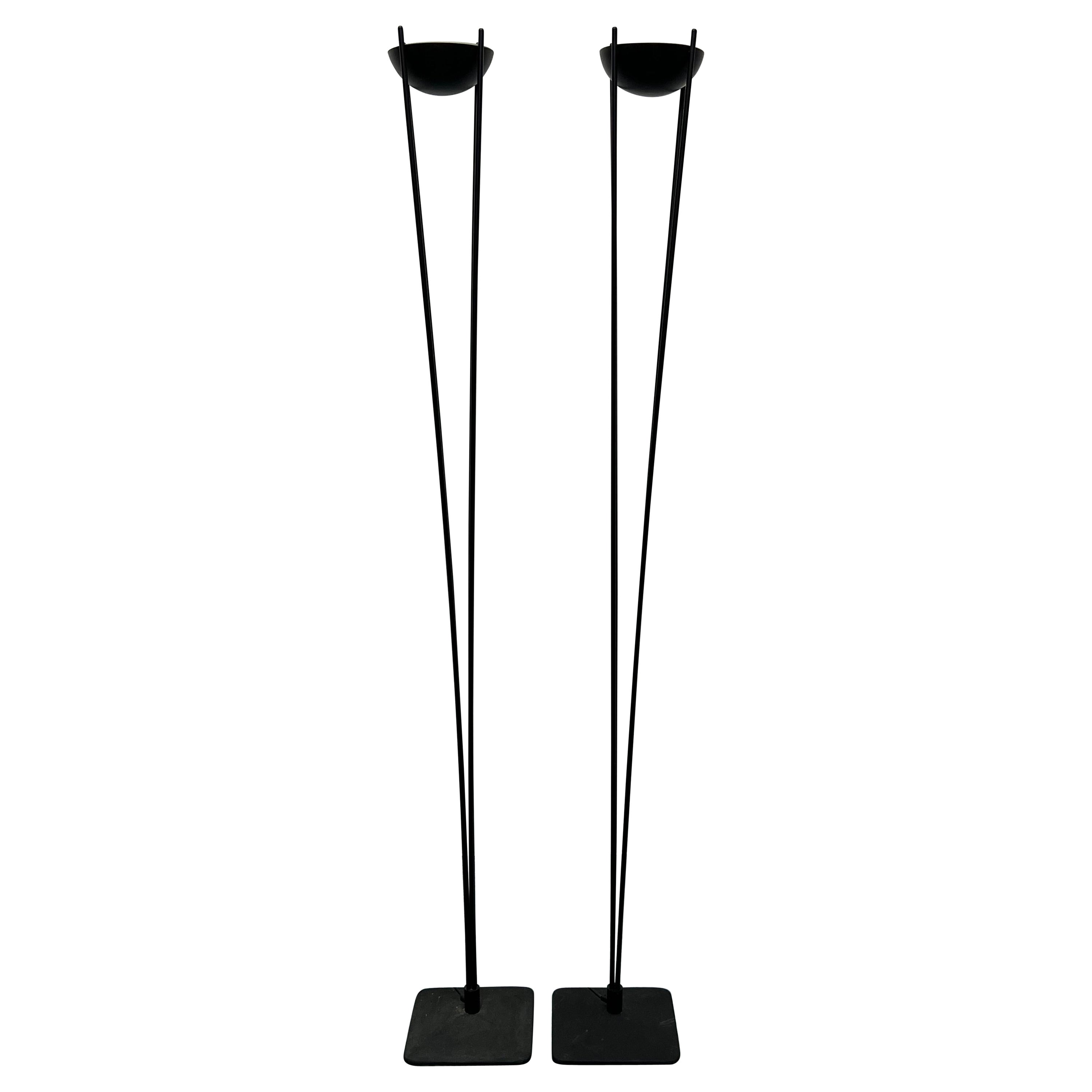 Postmodern Koch & Lowy Matte Black Torchiere Floor Lamps, 1980s, a Pair For Sale