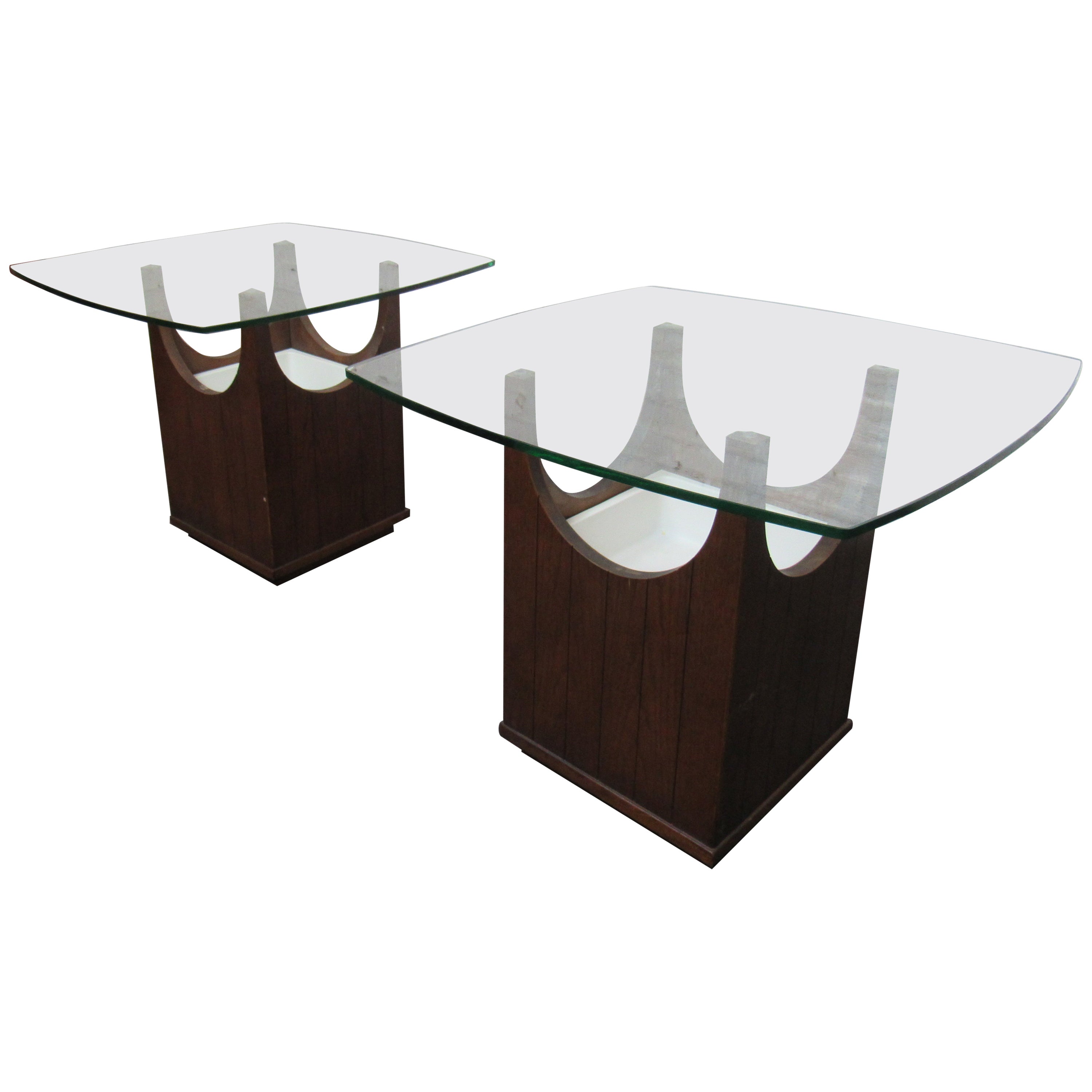 Pair of Glass Side Tables For Sale