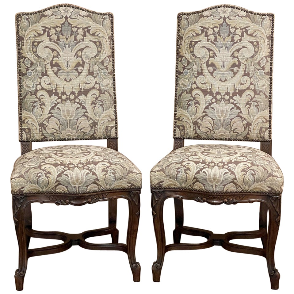 Pair Antique French Louis XV Side Chairs with Tapestry Upholstery For Sale